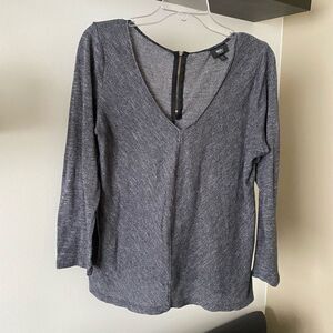 Grey V-Neck Long Sleeve Sweater with Back Zipper Detail Size Large